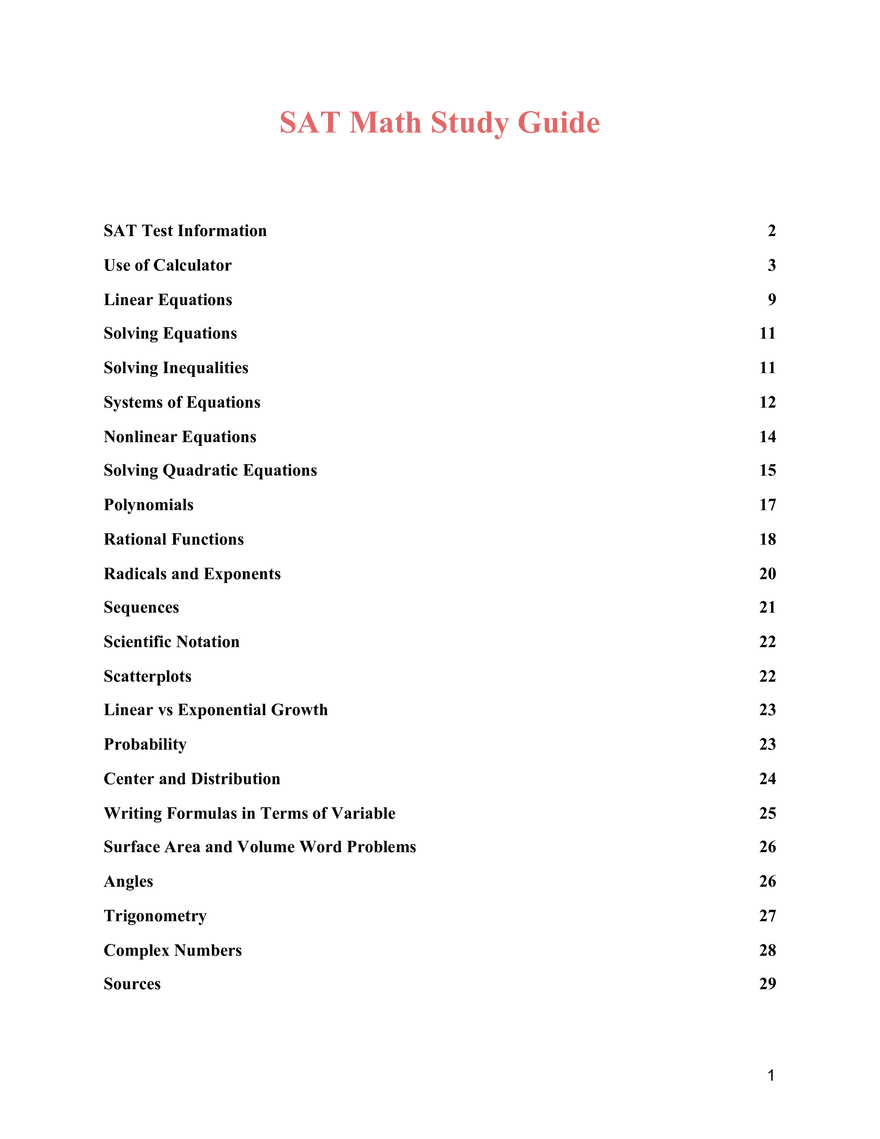 SAT Math Study Guide - Page 1