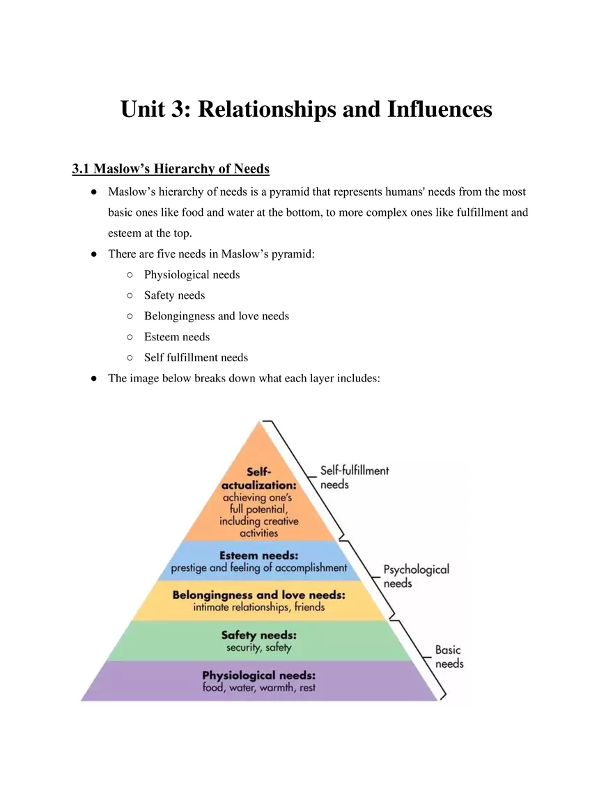 Food and Nutrition Unit 3 - Relationships and Influences - Page 1