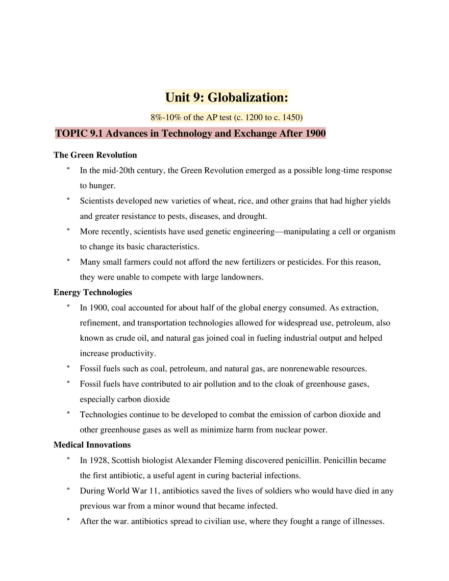 AP World History Unit 9 Globalization - Page 1