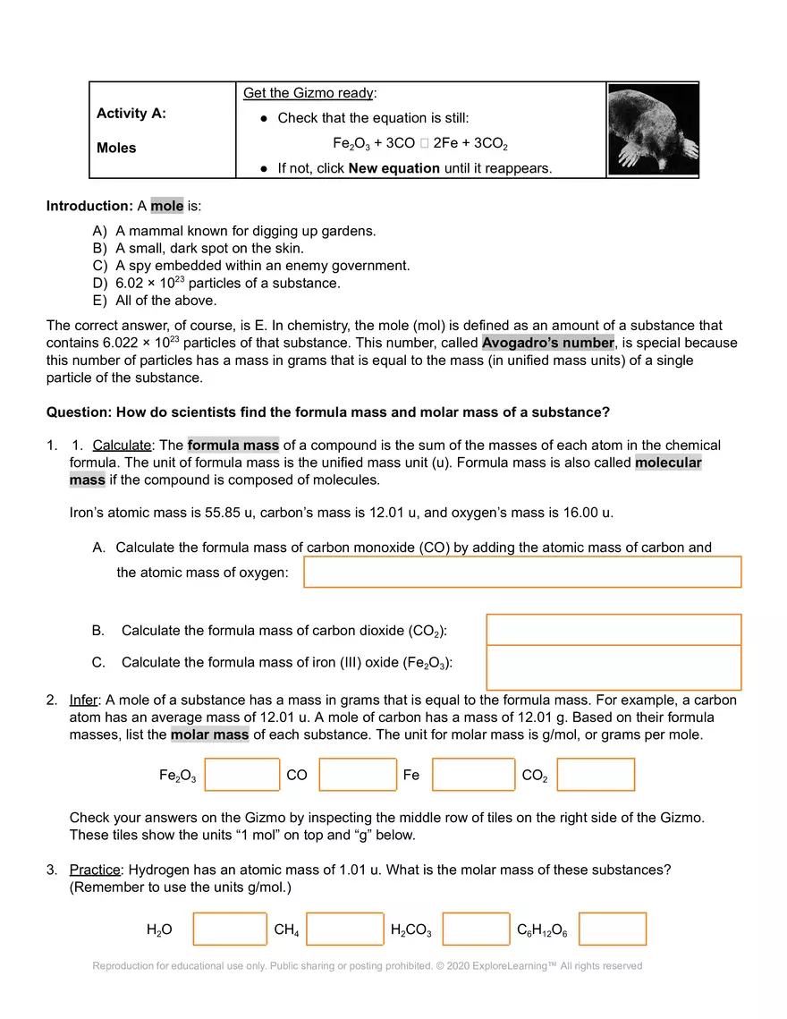 Stoichiometry Gizmo - Page 2
