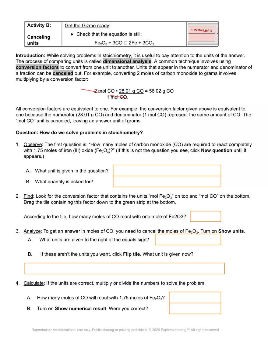 Stoichiometry Gizmo - Page 3