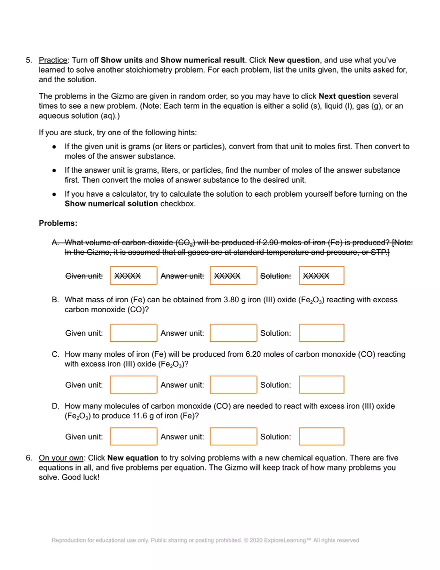 Stoichiometry Gizmo - Page 4