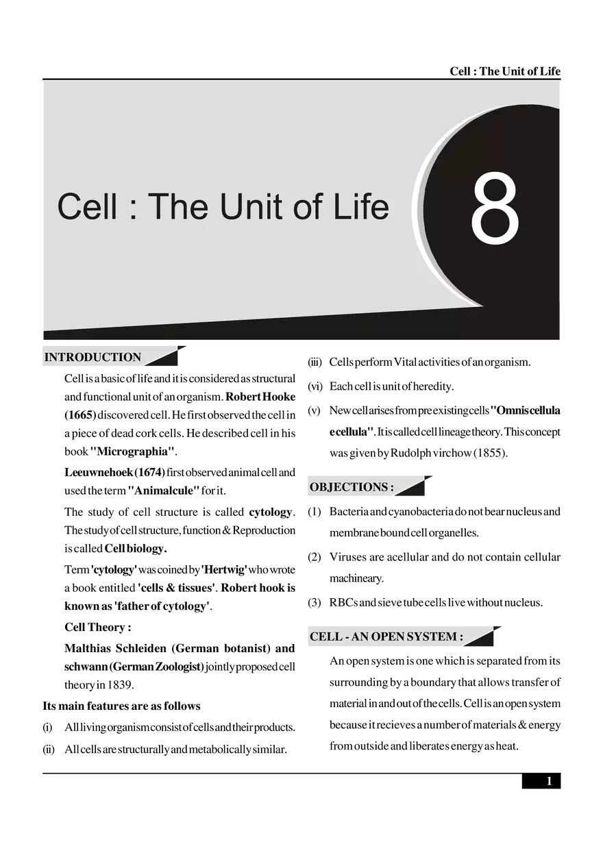 Cell  The Unit of Life - Page 1