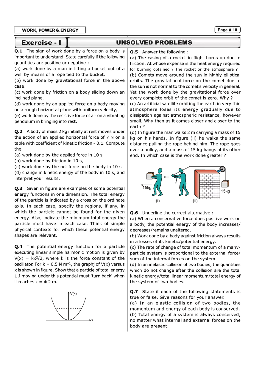 Work, Power & Energy Exercise - I - Page 1