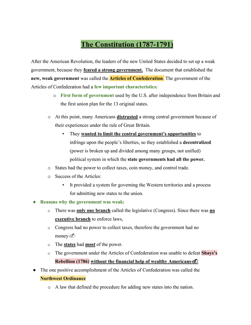 United States History The Constitution (1787-1791) - Page 1