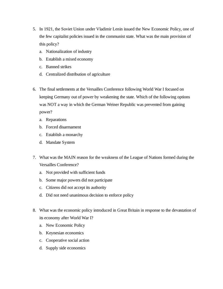 AP European History Unit 8 Quiz - Page 2