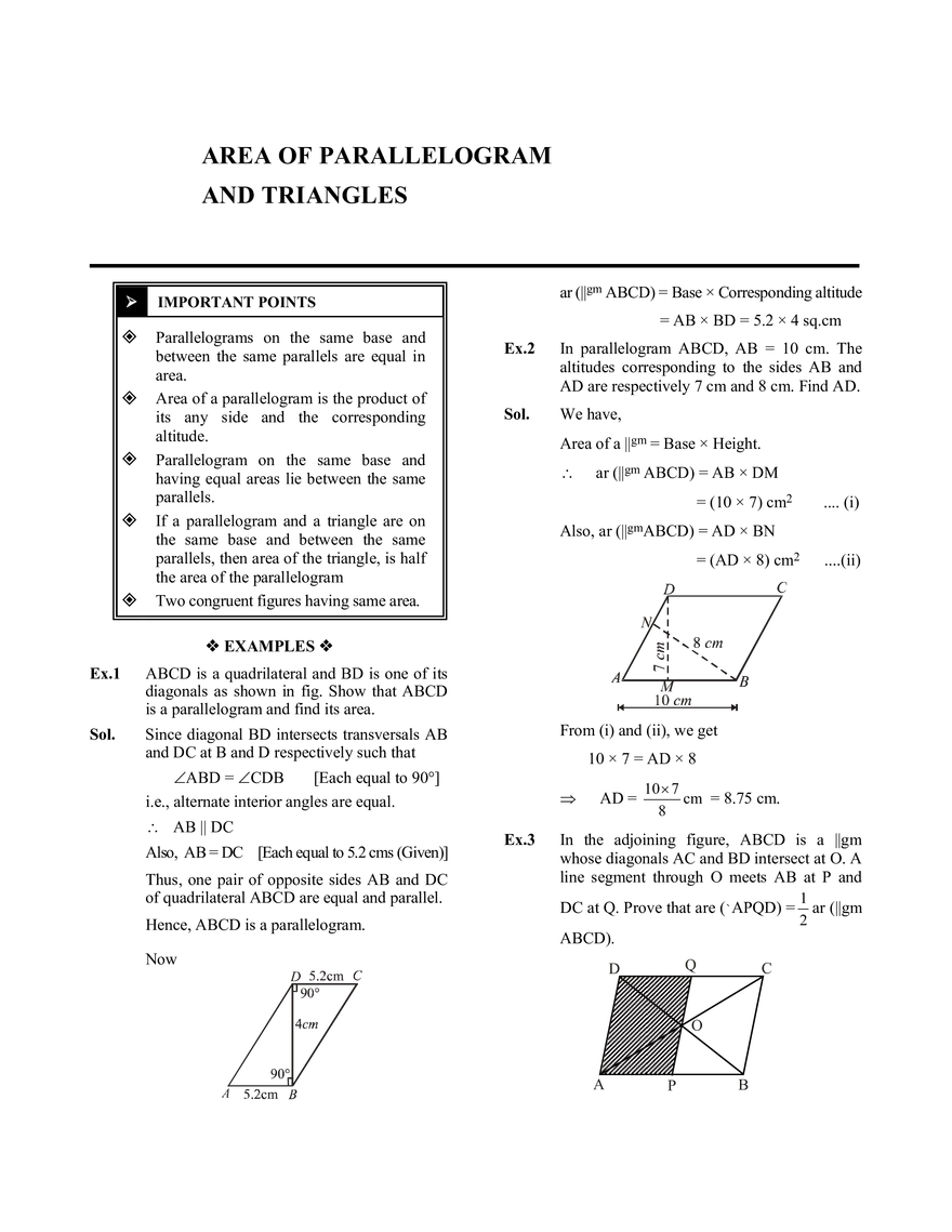 Area of Parallelogram and Triangles - Page 1