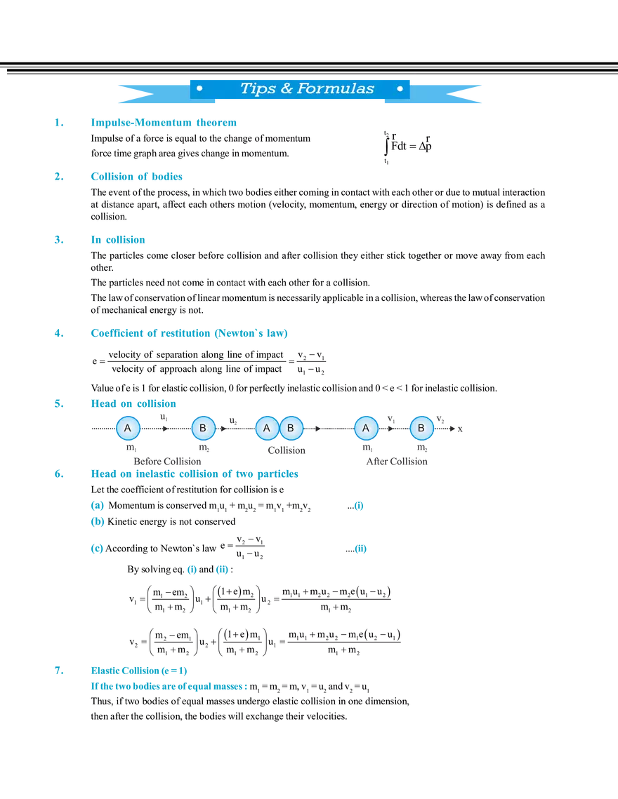 Centre of Mass & Collisions Tips and Formulas - Page 1