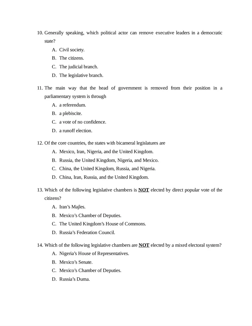 AP Comparative Government and Politics Unit 2 Quiz - Page 3