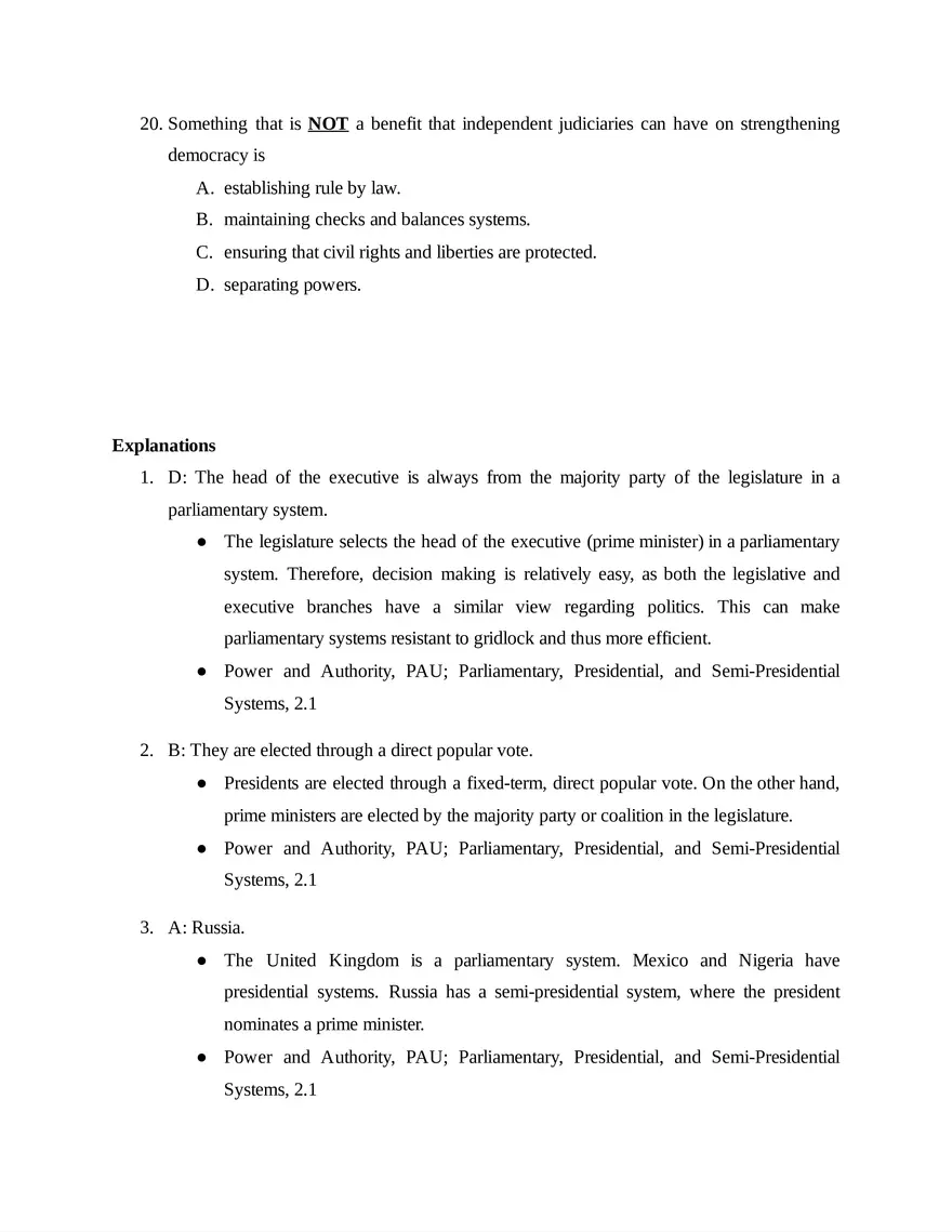 AP Comparative Government and Politics Unit 2 Quiz - Page 5
