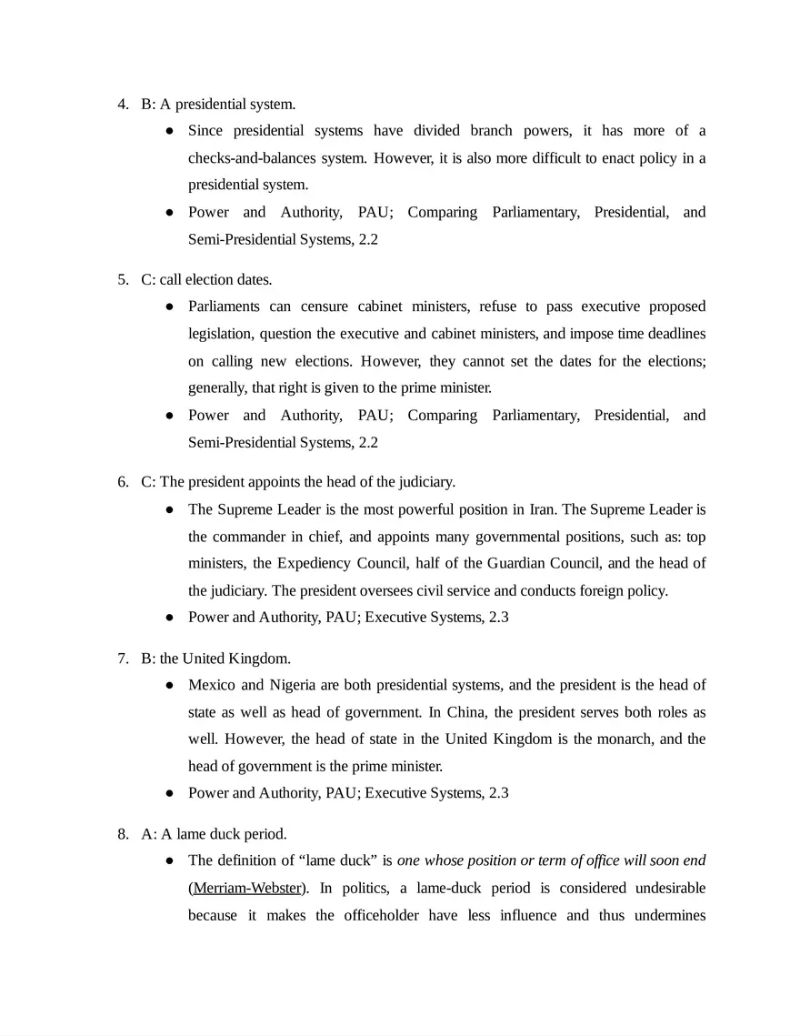 AP Comparative Government and Politics Unit 2 Quiz - Page 6