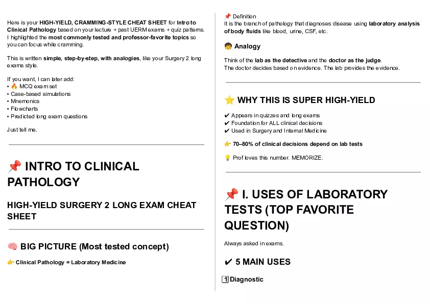 Cheat Sheet - Clin Path Lecture 1 - Page 2