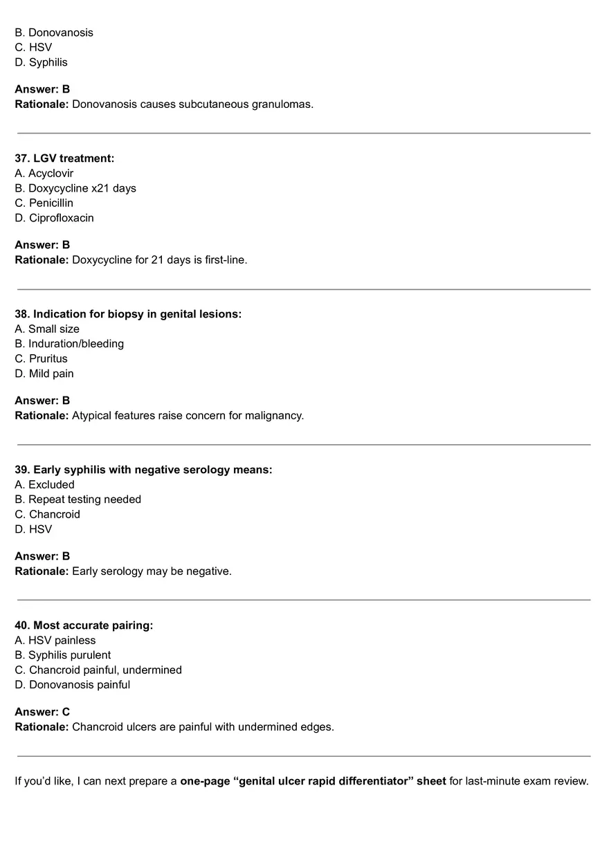 Genital Ulcers - 40-item High-yield MCQ Quiz - Page 8