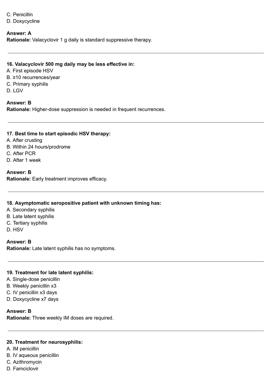 Genital Ulcers - 40-item High-yield MCQ Quiz - Page 4