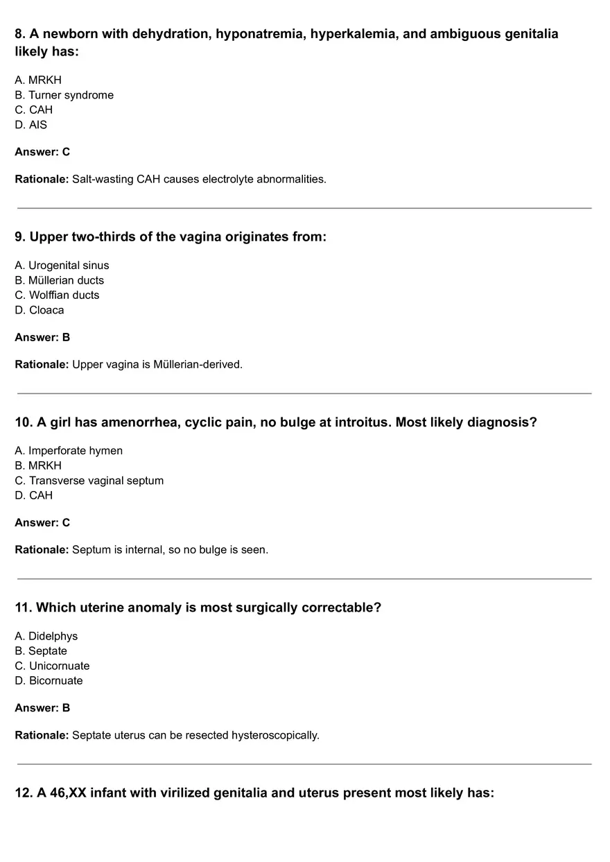 Congenital Anomalies Of The Female Reproductive Tract Quiz - Page 3