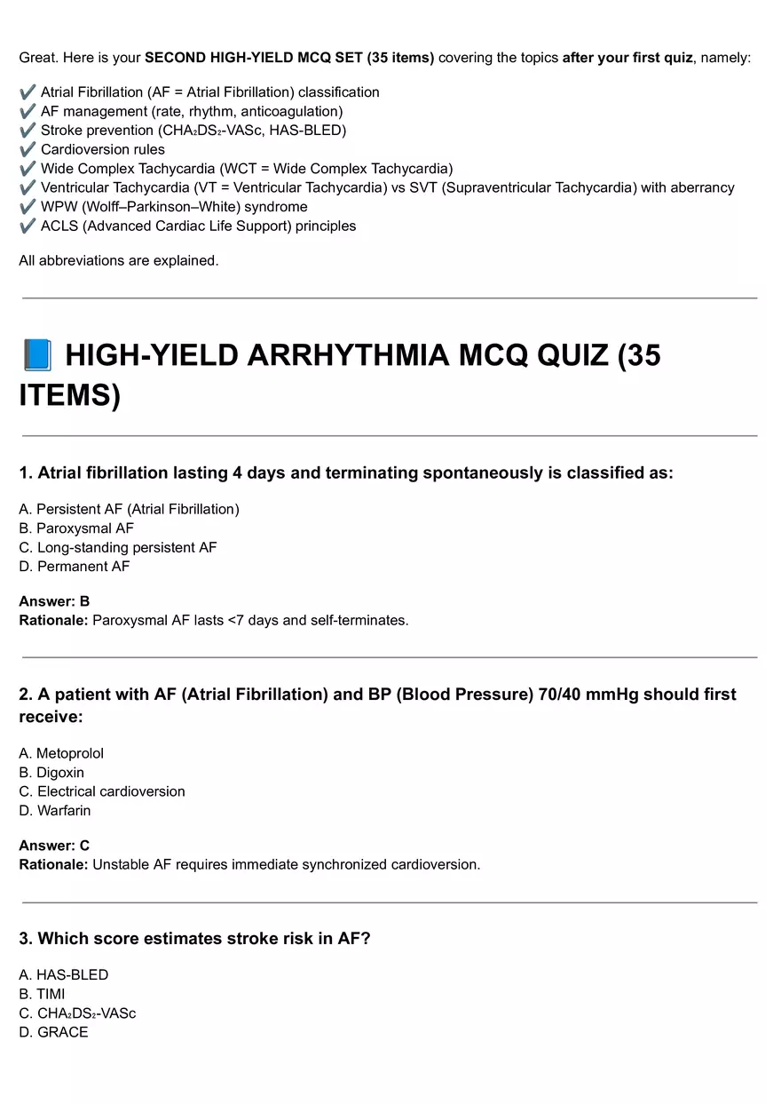 High-yield Arrhythmia Mcq Quiz - Page 1