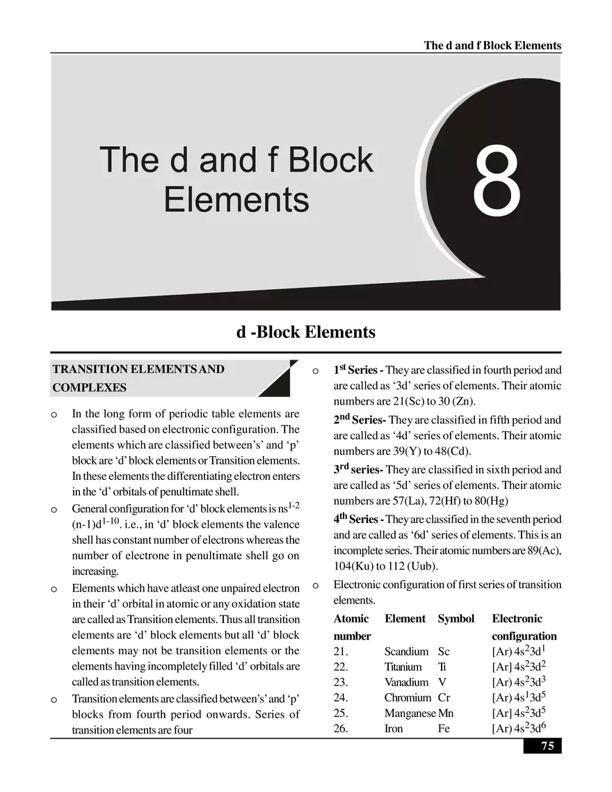 The d and f Block Elements (d -Block Elements) - Page 1