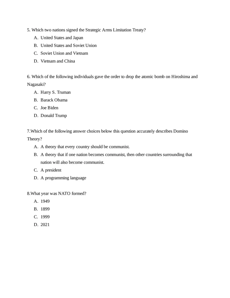 AP World History Unit 8 Quiz - Page 2