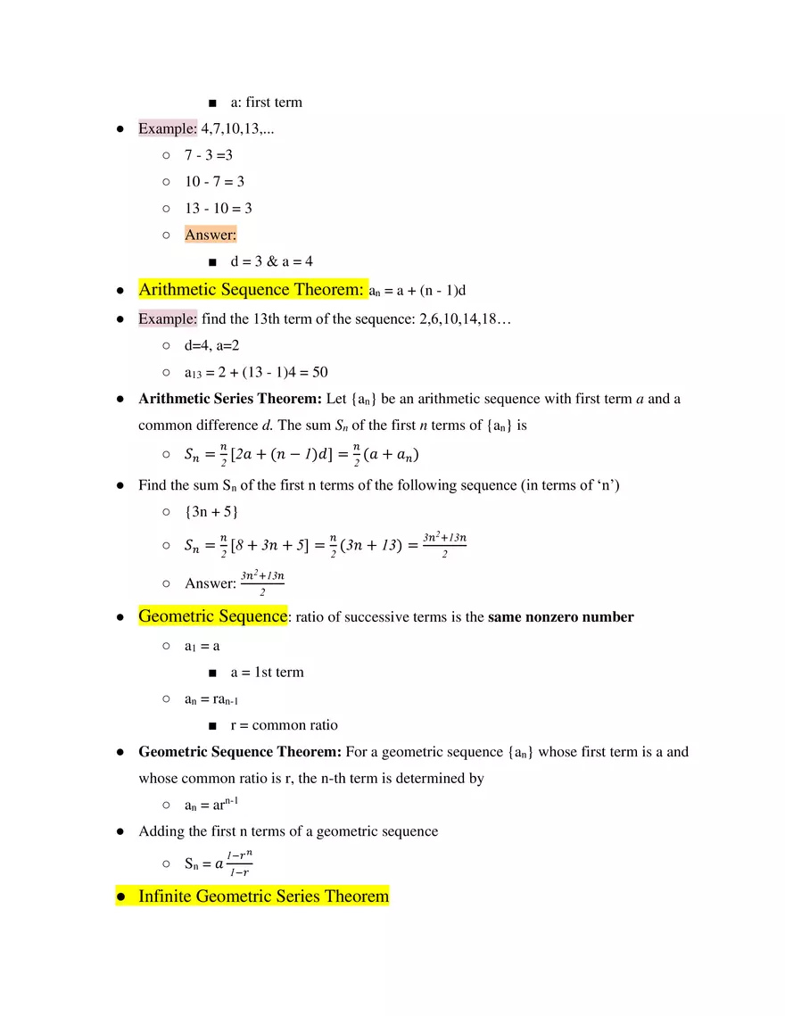 Unit 8 Arithmetic Sequences and Series and Geometric Sequences and Series - Page 2