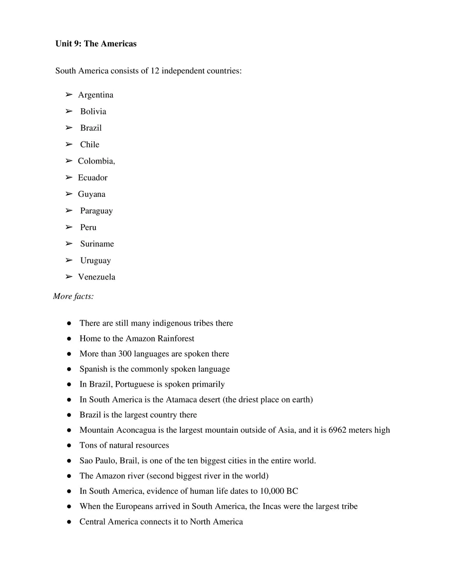 Global Cultures Unit 9 The Americas - Page 1