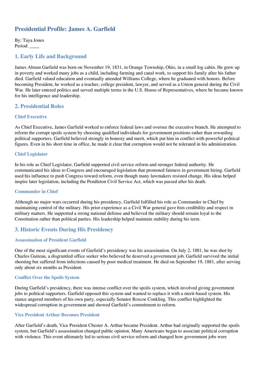James Garfield Presidential Profile - Page 1