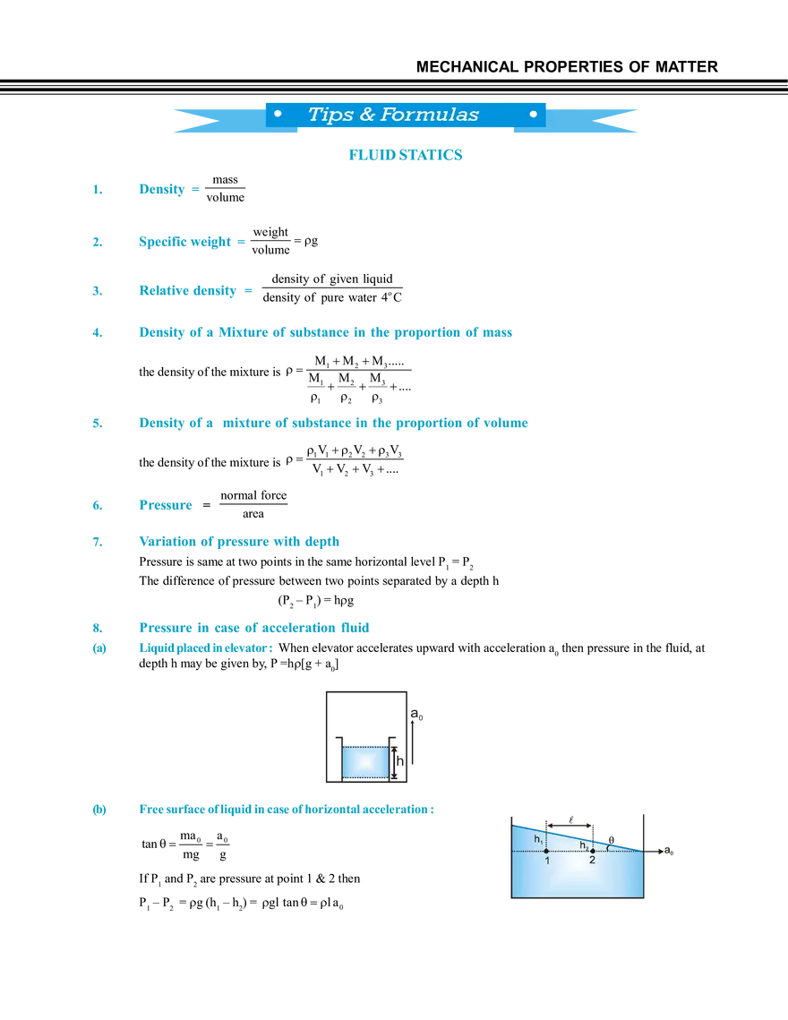 Tips & Formulas Fluid Statics - Page 1