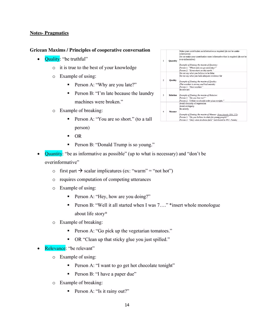 Linguistics Study Guide Pragmatics - Page 1