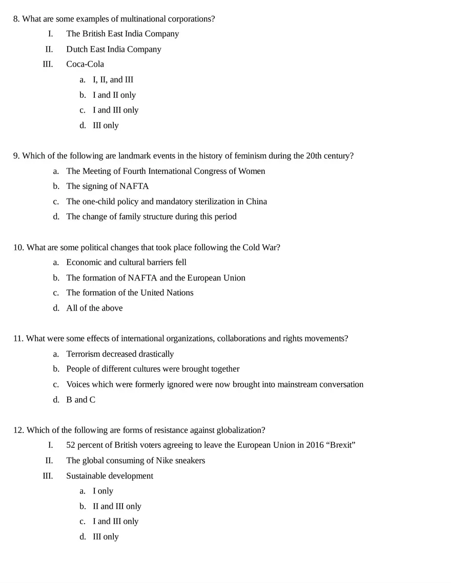 AP World History Unit 9 Quiz - Page 3