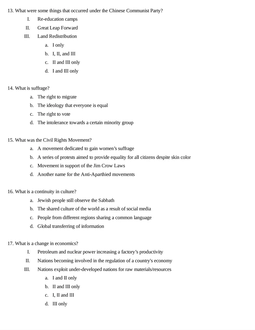AP World History Unit 9 Quiz - Page 4