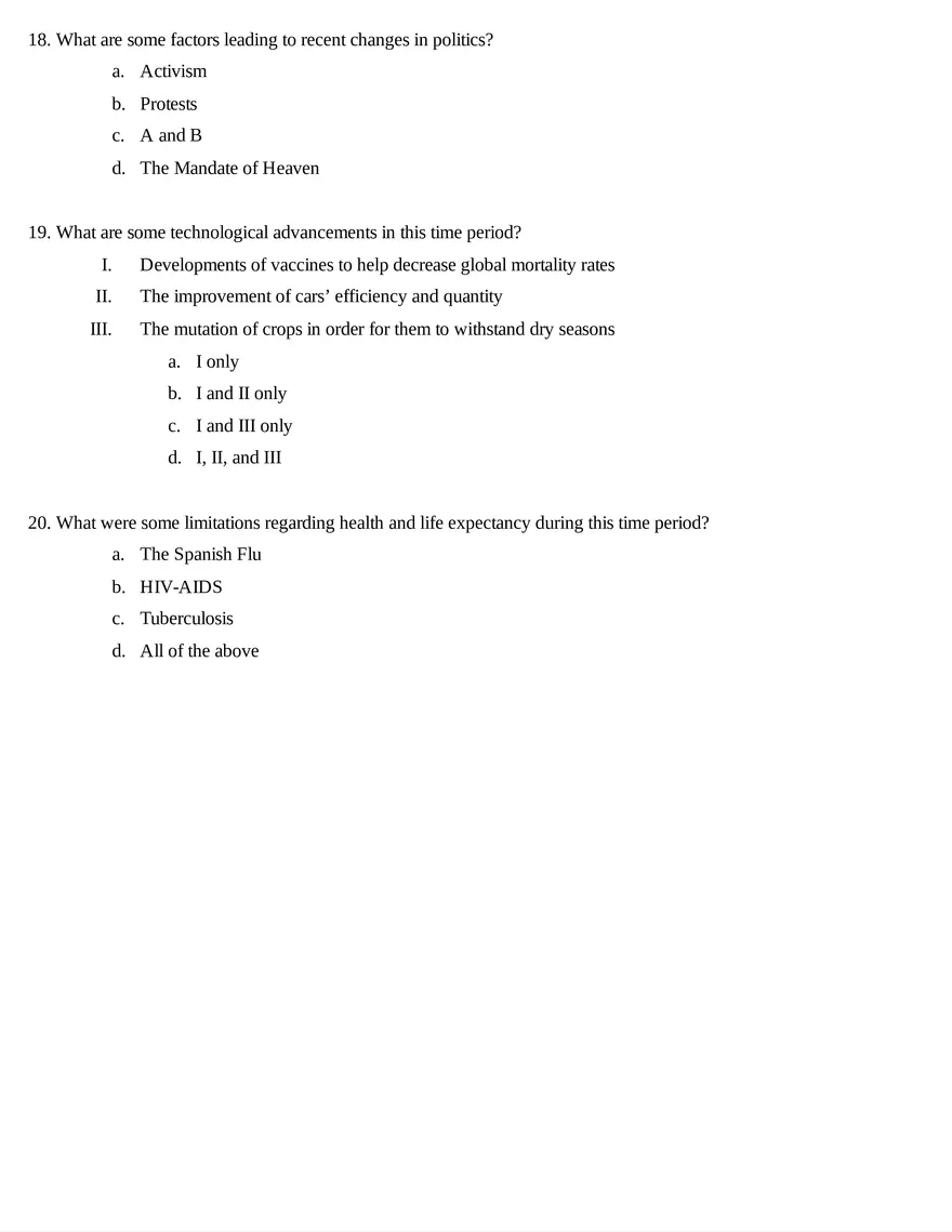 AP World History Unit 9 Quiz - Page 5