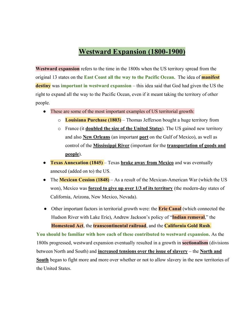 United States History Westward Expansion (1800-1900) - Page 1