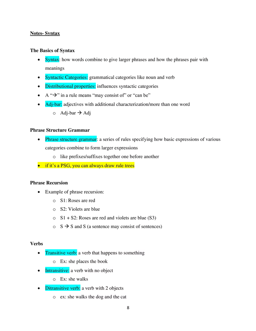 Linguistics Study Guide Syntax - Page 1