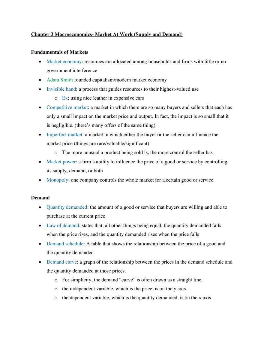 Chapter 3 Macroeconomics- Market At Work (Supply and Demand) - Page 1