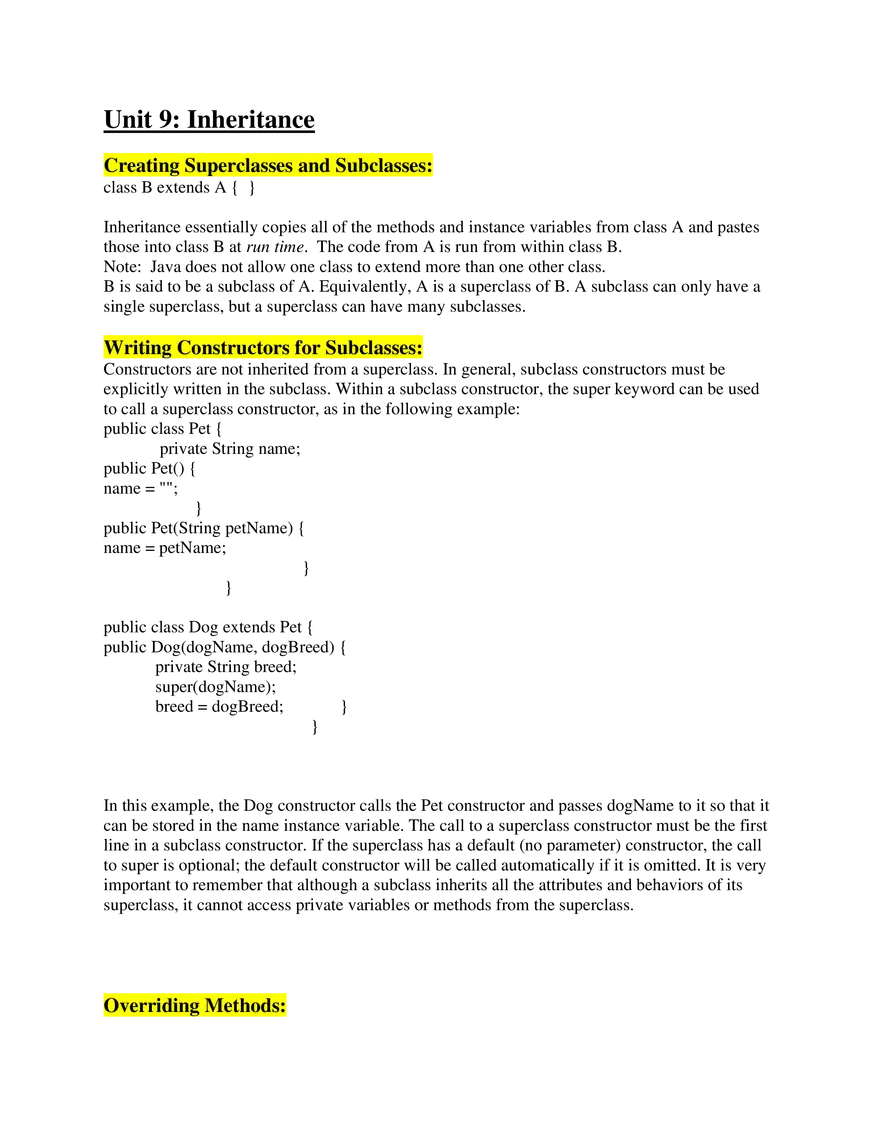 AP Computer Science A   Unit 9 Inheritance - Page 1