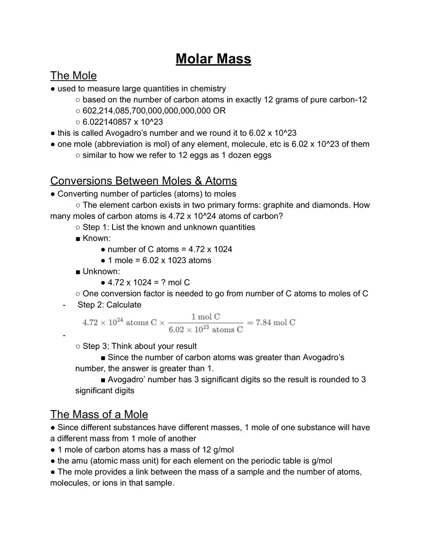 Molar Mass Notes - Page 1