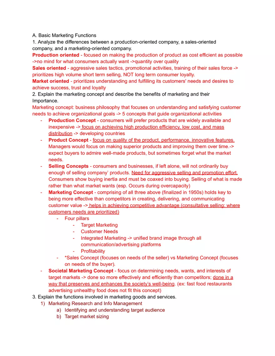 Basic Marketing Functions - Page 1