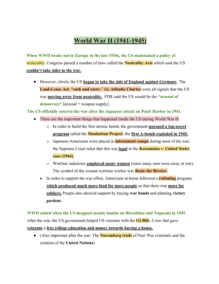 United States History World War II (1941-1945) - Page 1