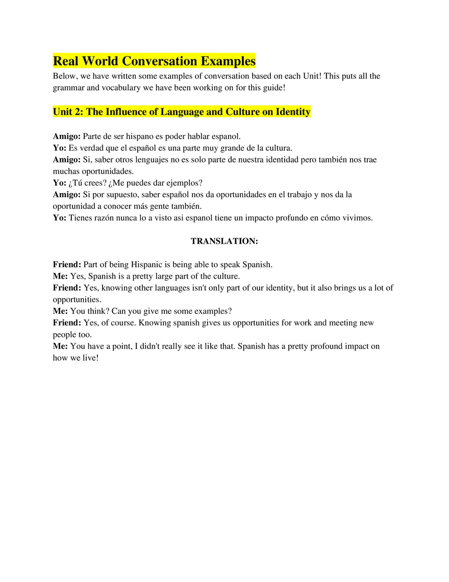 AP Spanish Language Real World Conversation Examples - Page 1