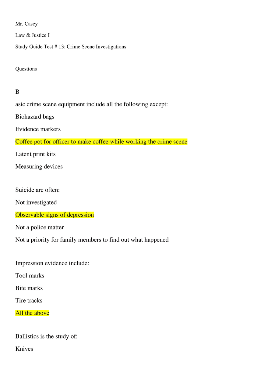 Study Guide Test 13 Crime Scene Investigations - Page 1