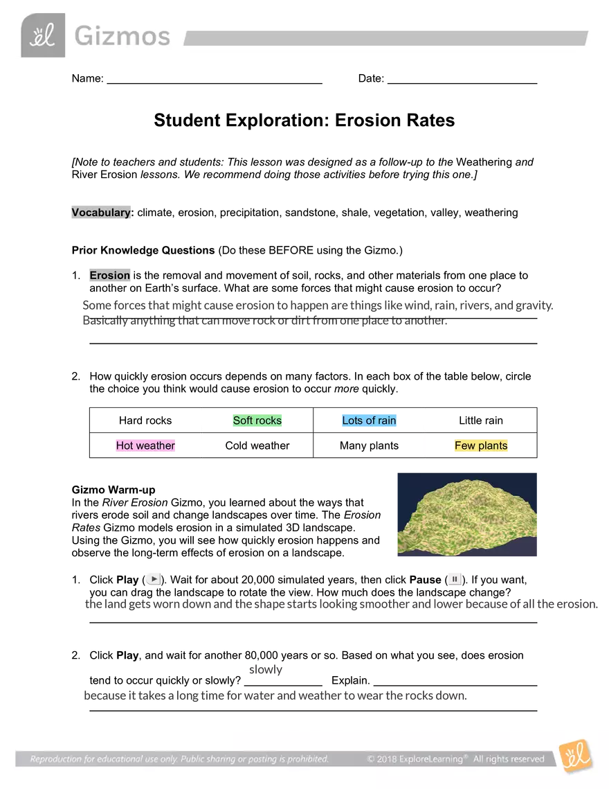 Student Exploration: Erosion Rates - Page 1