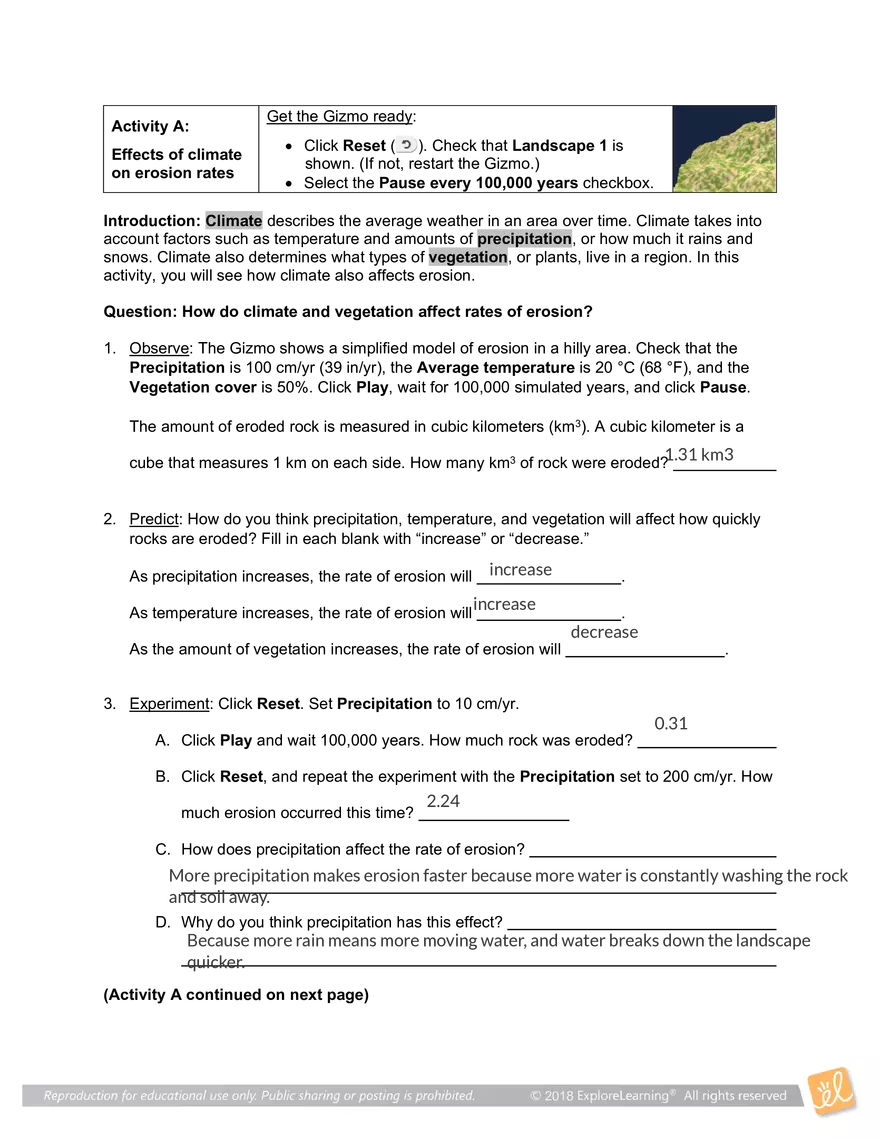 Student Exploration: Erosion Rates - Page 2