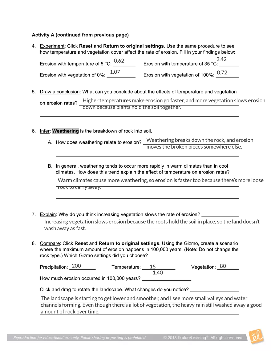 Student Exploration: Erosion Rates - Page 3