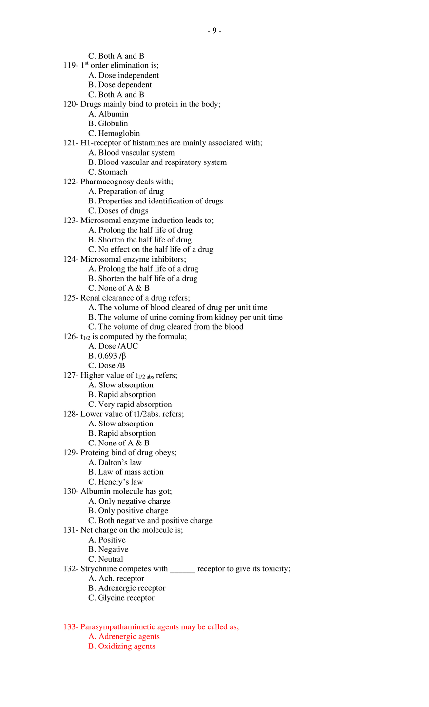 MCQs For Pharmacology - Page 43