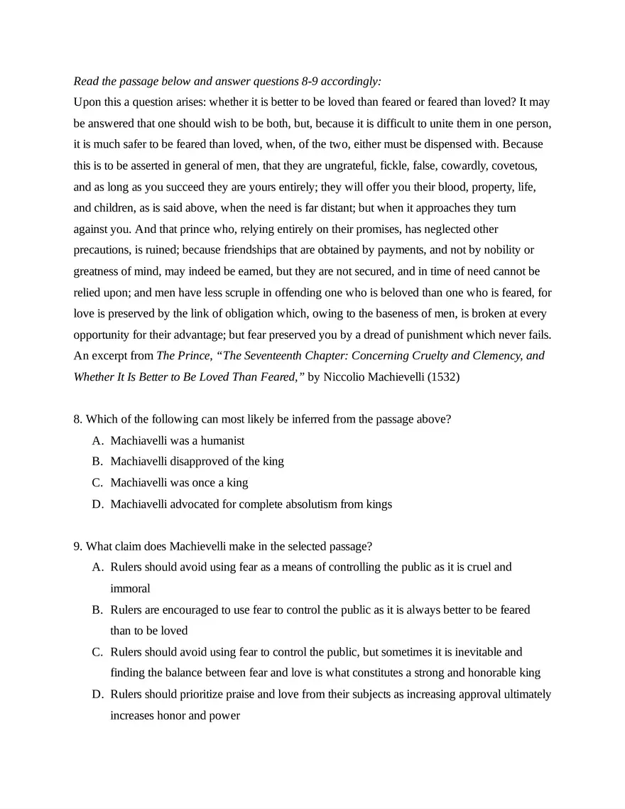 AP European History Unit 1 Quiz - Page 8