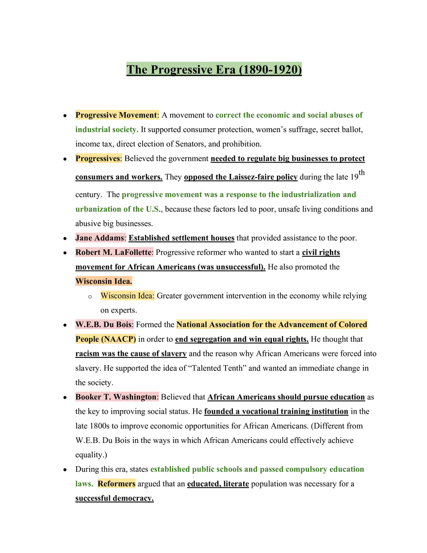 United States History The Progressive Era (1890-1920) - Page 1