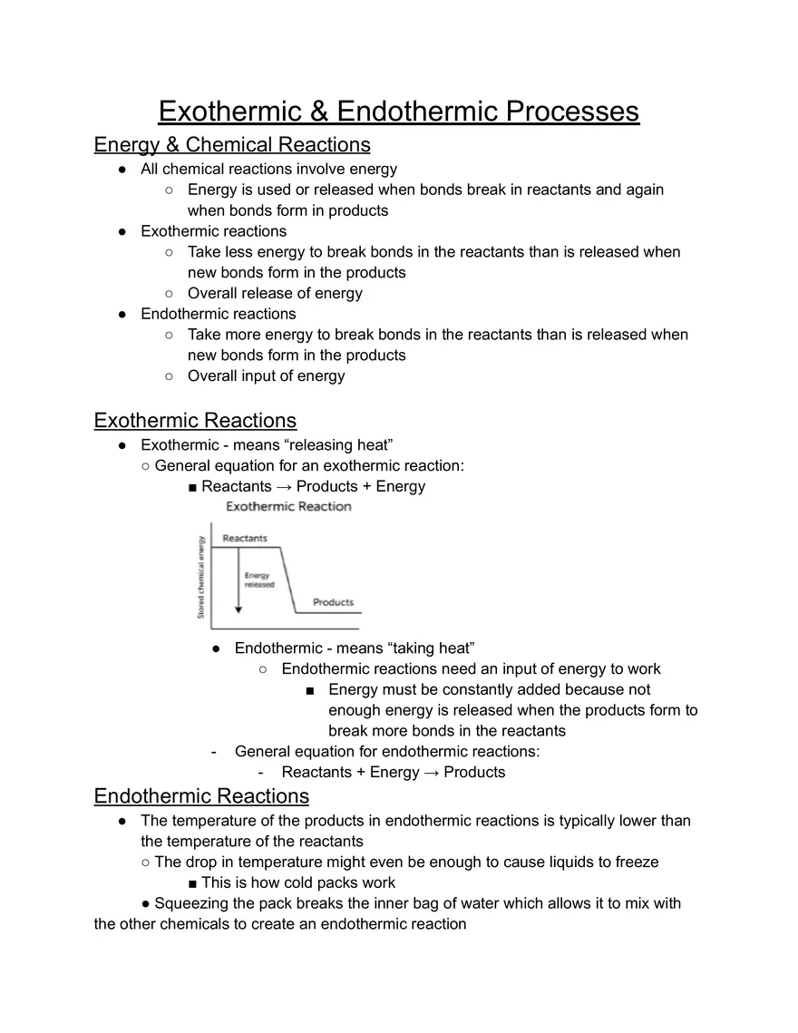 Exothermic & Endothermic Processes Notes - Page 1