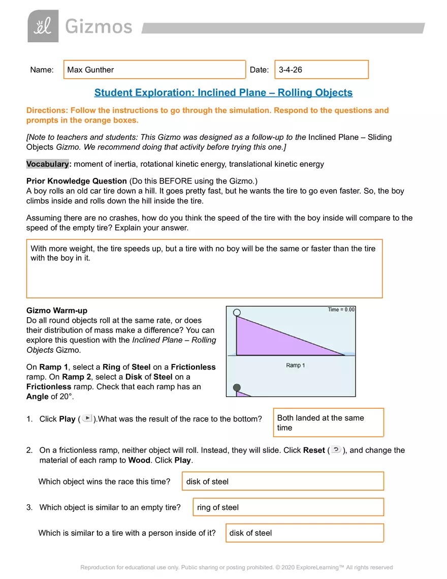 Gizmo Inclined Plane - Rolling Objects - Page 1