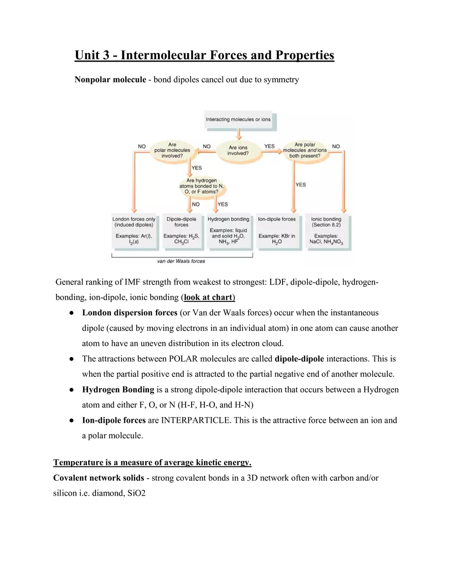 AP Chemistry Unit 3 - Intermolecular Forces and Properties - Page 1