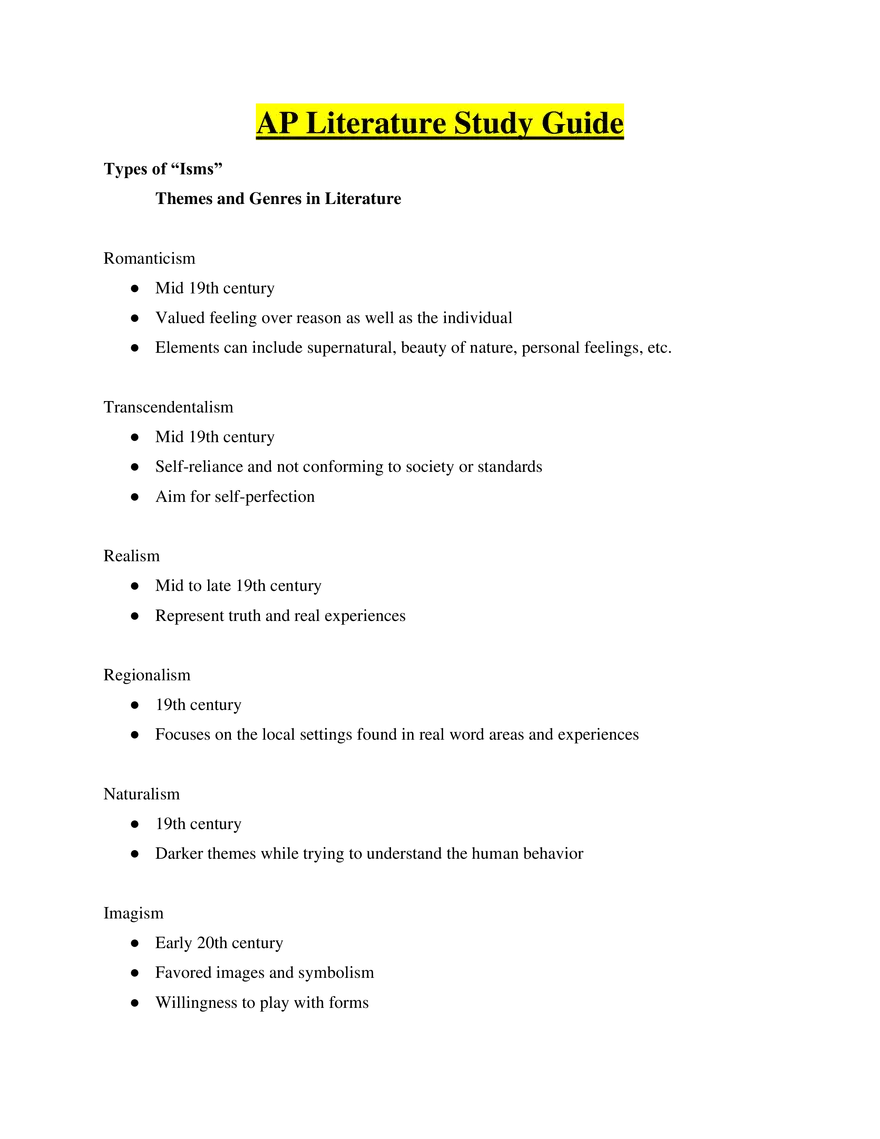 AP Literature Study Guide - Page 1