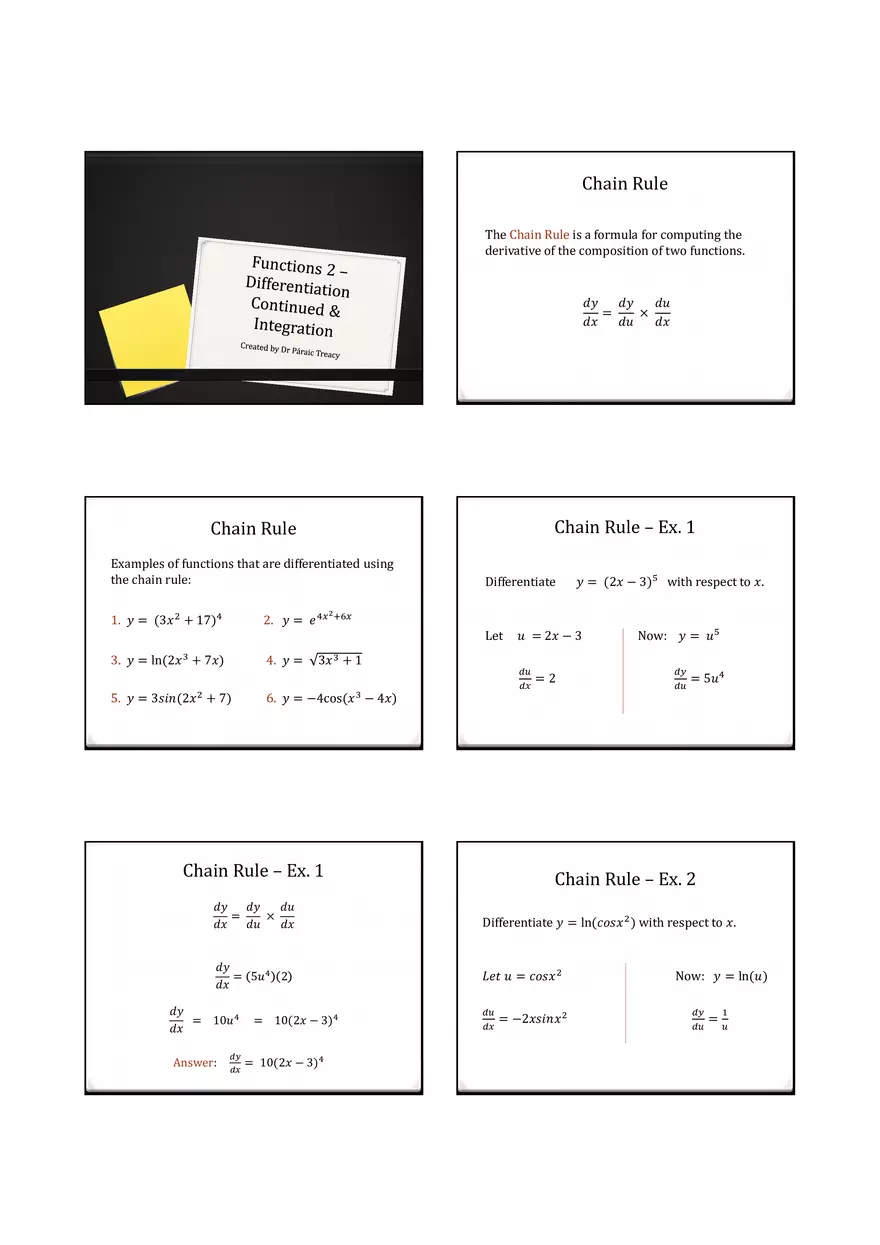 Differentiation and Integration - Chain Rule - Page 1
